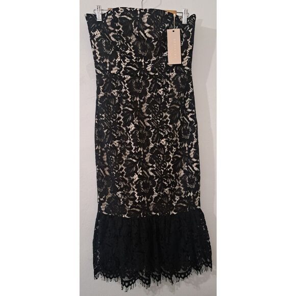 Keepsake Women Medium corset strapless dress Bodycon Lace black nude Peplum $275 - Picture 2 of 9